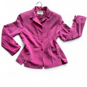 Vintage 80s Hot Pink Silk Blazer – Kasper Bow Sleeve Power Jacket